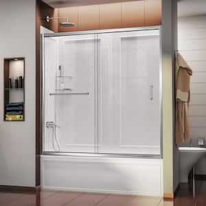 Infinity-Z 56 to 60 in. x 60 in. Semi-Frameless Sliding Tub Door in Chrome and Backwall
