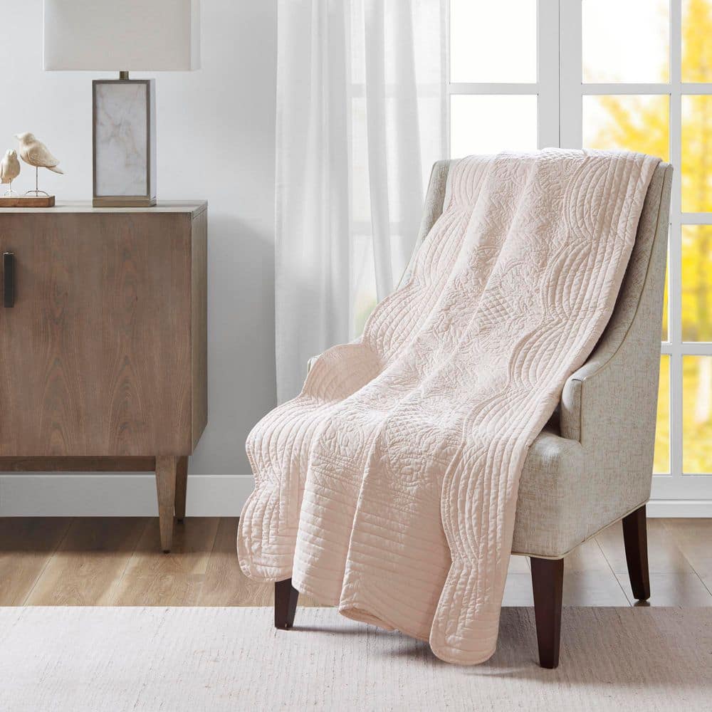 Marino Blush Solid Polyester 60 x 72 in. Oversized Quilted Throw with Scalloped Edges price history on PriceWatchPro