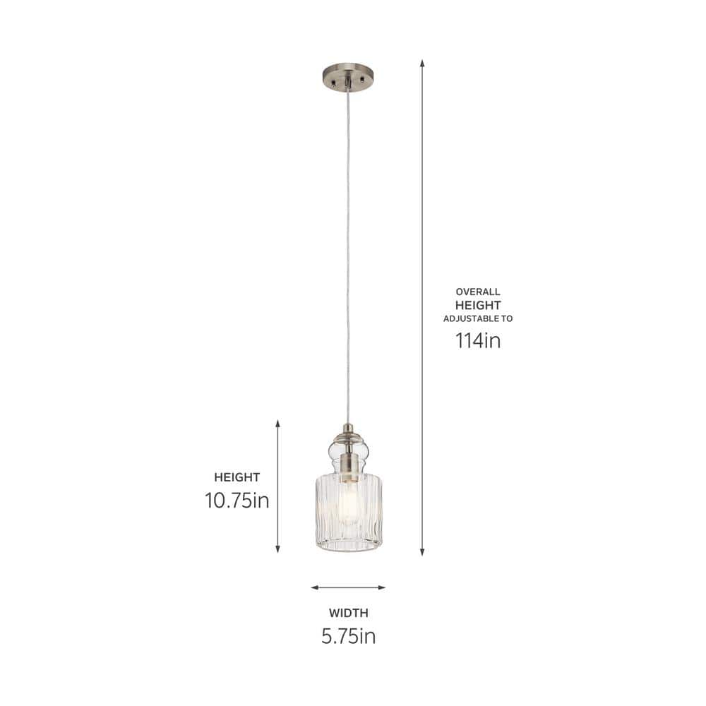 Riviera 5.75" Mini Pendant Light in Brushed Nickel with Clear Glass