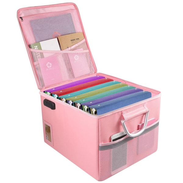 Angel Sar Pink Plastic 12.9 in. W Vertical Portable File Cabinet, Fireproof Document File Organizer Box
