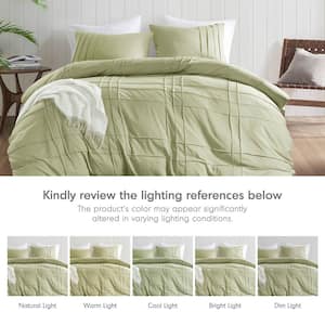 Porter 2-Piece Sage Microfiber Twin/Twin XL Soft Washed Pleated Duvet Cover Set