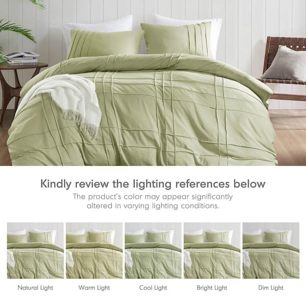 Porter 3-Piece Sage Microfiber King Soft Washed Pleated Duvet Cover Set