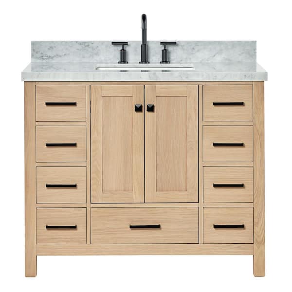 Cambridge 42 in. Single Sink Freestanding Bathroom Vanity in Oak with Carrara White Marble Top