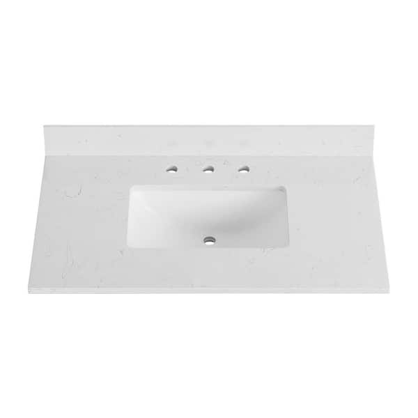 DELUXE DL LIVING 37 in. W x 22 in. D Engineered Stone Composite White Rectangular Single Sink Bathroom Vanity Top in Carrara White