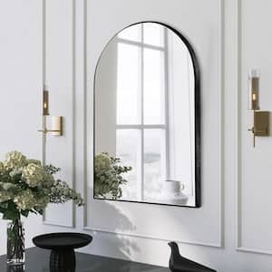 24 in. W x 36 in. H Black Vanity Arched Wall Mirror Aluminum Alloy Frame Bathroom Mirror