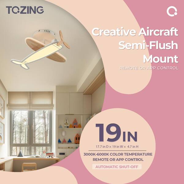TOZING 19 in. Modern Cartoon Plane Shade Art Deco Dimmable