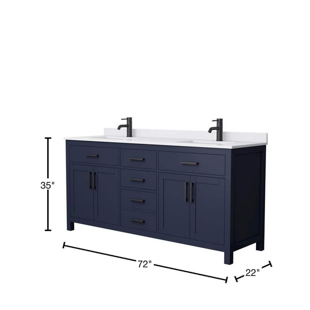 Beckett 72" Double Freestanding Vanity in Dark Blue with White Marble Top