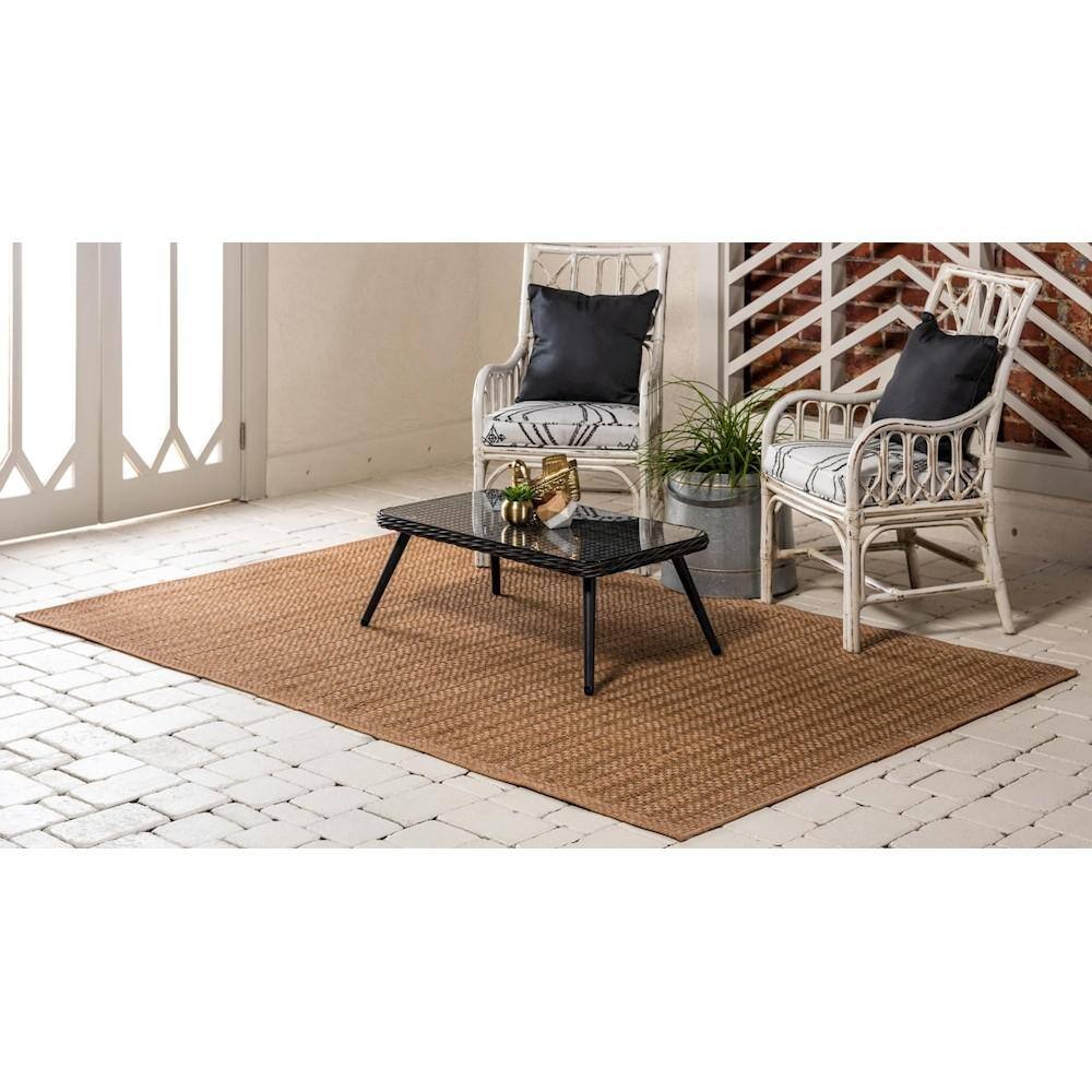 Light Brown Rectangular Stripe Synthetic Outdoor Rug 2'2" x 3'1"