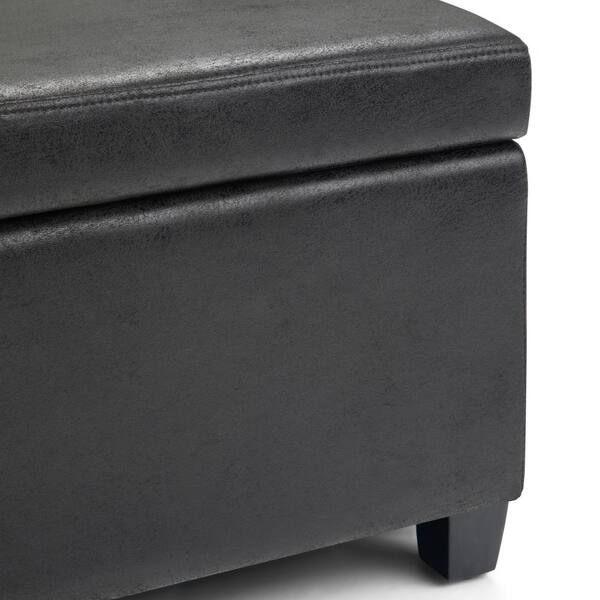 Simpli Home AXCF18-DBL Avalon Storage Ottoman Bench Distressed Black