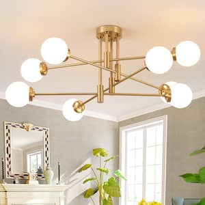 8-Light Vintage Gold Sputnik Chandelier for Living Room, Mid Century Ceiling Lights with Glass Shade, Bulb Not Included