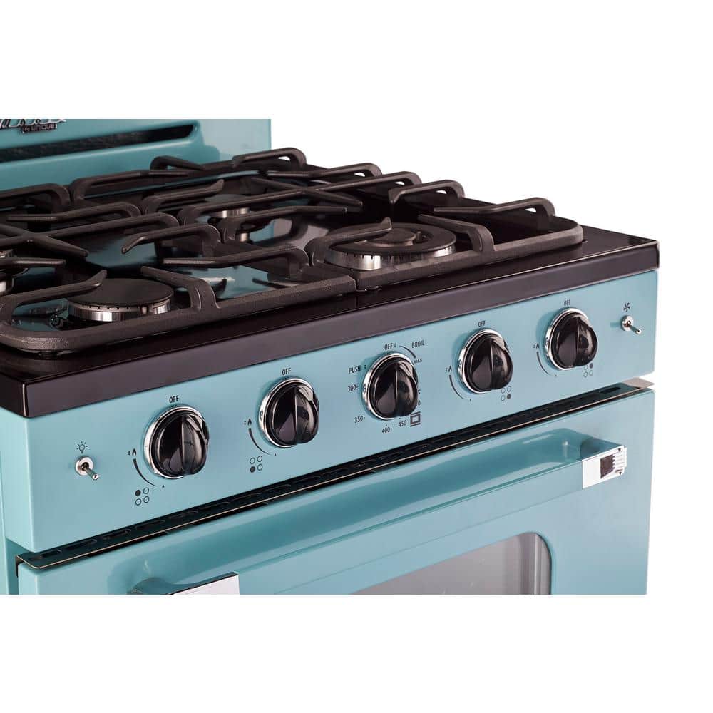 Ocean Mist Turquoise 30" Retro Freestanding Gas Range with Convection Oven