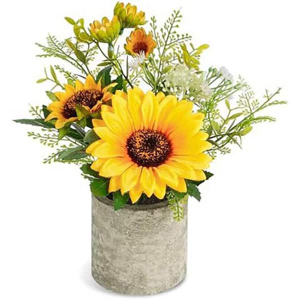 Sunflower Artificial Flowers Pot 8.3 in. Yellow Artificial Sunflower Branch Stem for Home Bathroom Kitchen Decor
