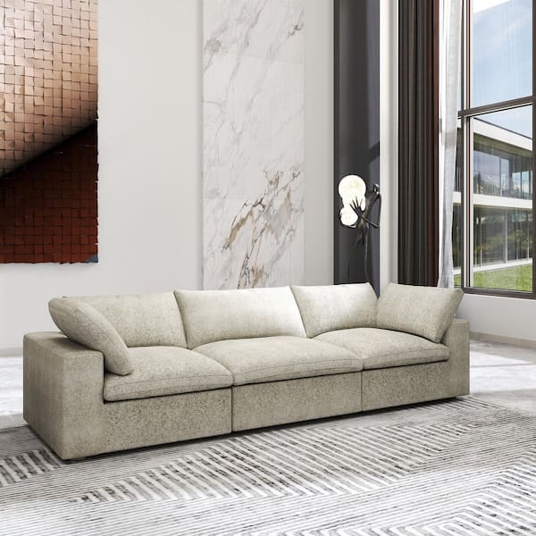 J&E Home 3-Piece Couch Light Brown Linen Modular Free Combination Sectional Sofa Living Room Set with Removable Covers
