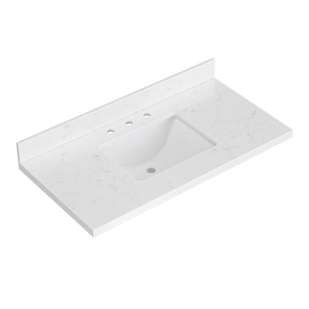42 in. W x 22 in. D in Carrara White Quartz with 1.5 in. Thick Milter Edge with Rectangle Single Sink Vanity Top White price history on PriceWatchPro