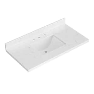 42 in. W x 22 in. D in Carrara White Quartz with 1.5 in. Thick Milter Edge with Rectangle Single Sink Vanity Top White