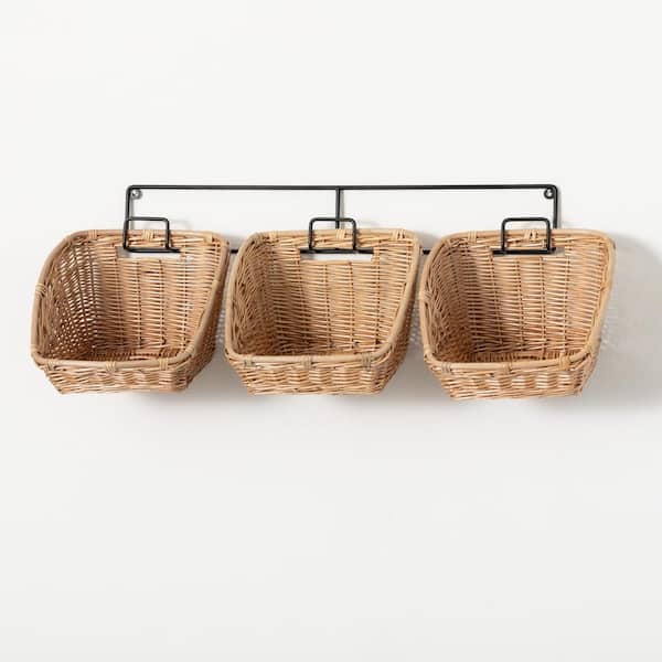 SULLIVANS 28.5 in. x 12 in. x 8.5 in. Natural Brown Decorative Cubby Wall Shelf Trio