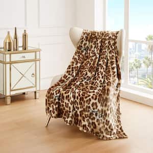 Regent Leopard Brown 50 in. x 70 in. Plush Throw Blanket