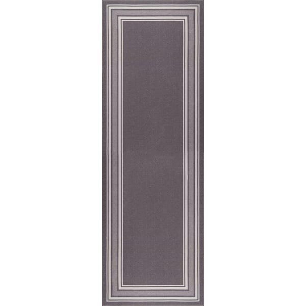 Beverly Rug 2 X 7 Gray Carmel Bordered Non Slip Runner Indoor Area Rug