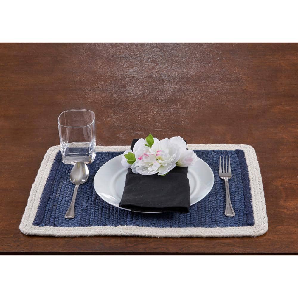Indigo and Off-White Cotton Bordered Placemats Set of 4