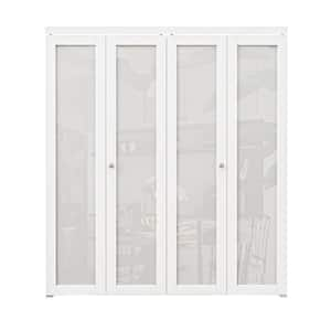 72 in. x 80 in. 1-Lite Frosted Glass Solid Core MDF White Finished Closet Bifold Door with Hardware