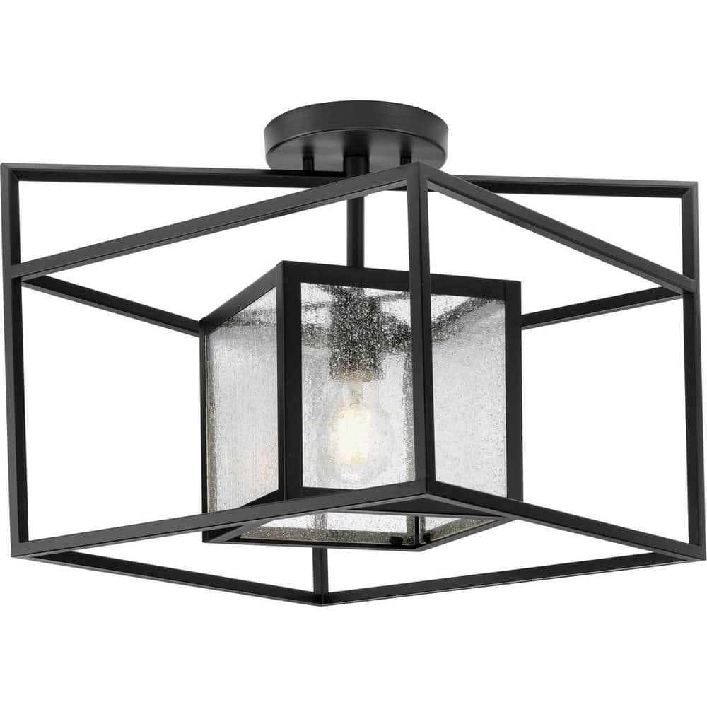 Matte Black Glass Outdoor Semi Flush Mount Light