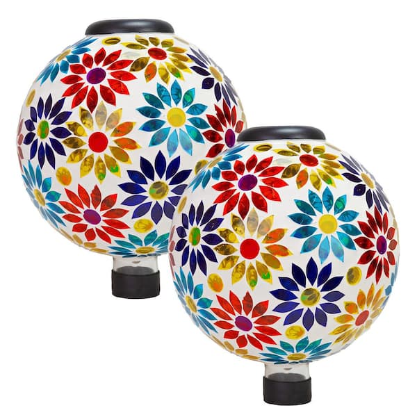 2 Midsummer Dahlias Gazing Balls with Solar Lights-10 in.