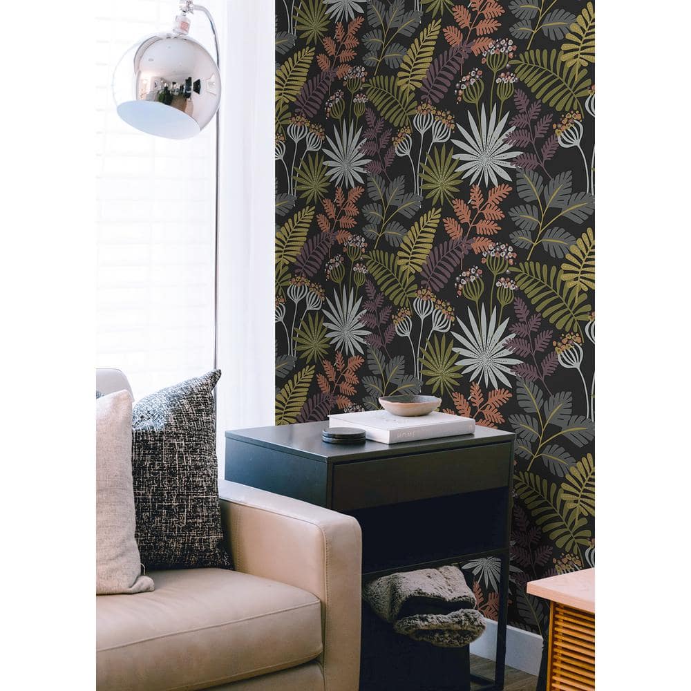 Marajo Black Botanical Peel and Stick Wallpaper