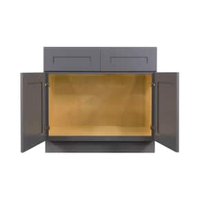 Lancaster Gray Plywood Shaker Stock Assembled Sink Base Kitchen Cabinet 36 in. W x 34.5 in. H x 24 in. D