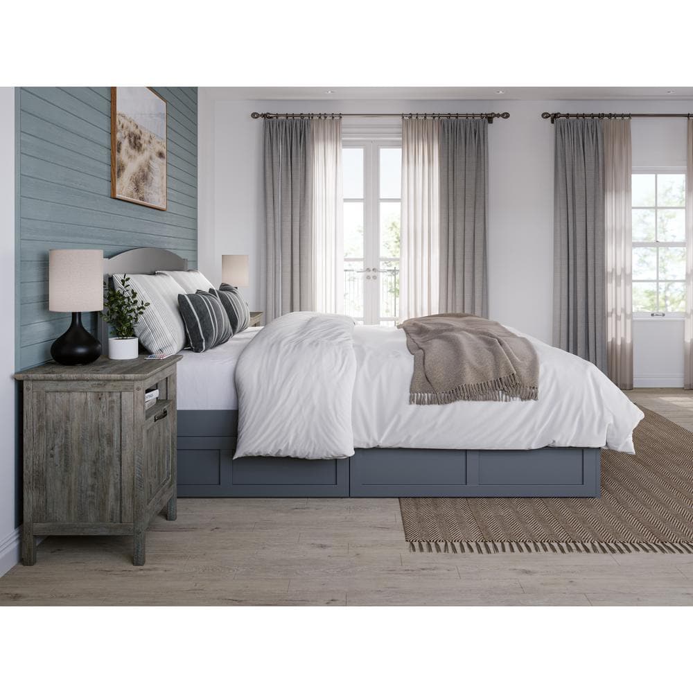 Warren Gray Queen Wood Platform Bed with Storage Drawers