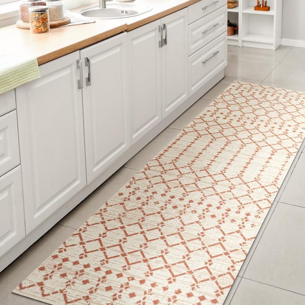 JONATHAN Y Ourika Moroccan Cream/Orange 2 ft. x 8 ft. Geometric Textured Weave Indoor/Outdoor Area Rug