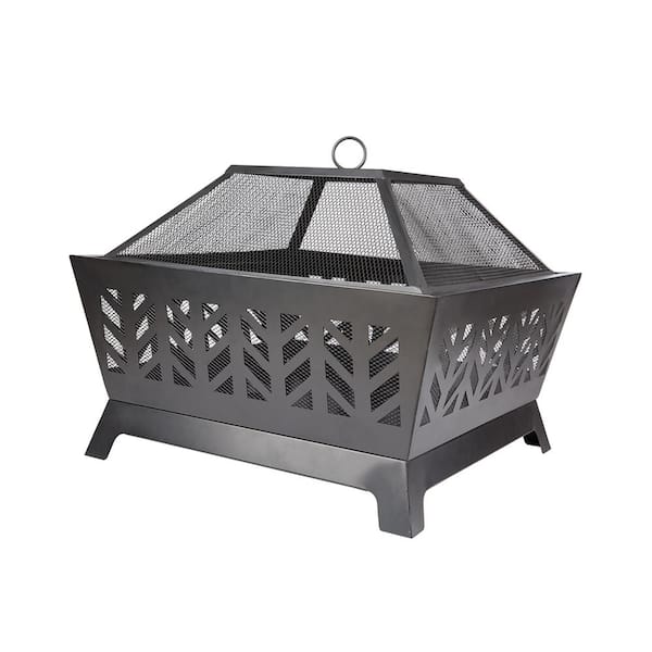 itapo 25.98 in. x 22.83 in. Square Metal Wood Burning Black Fire Pit
