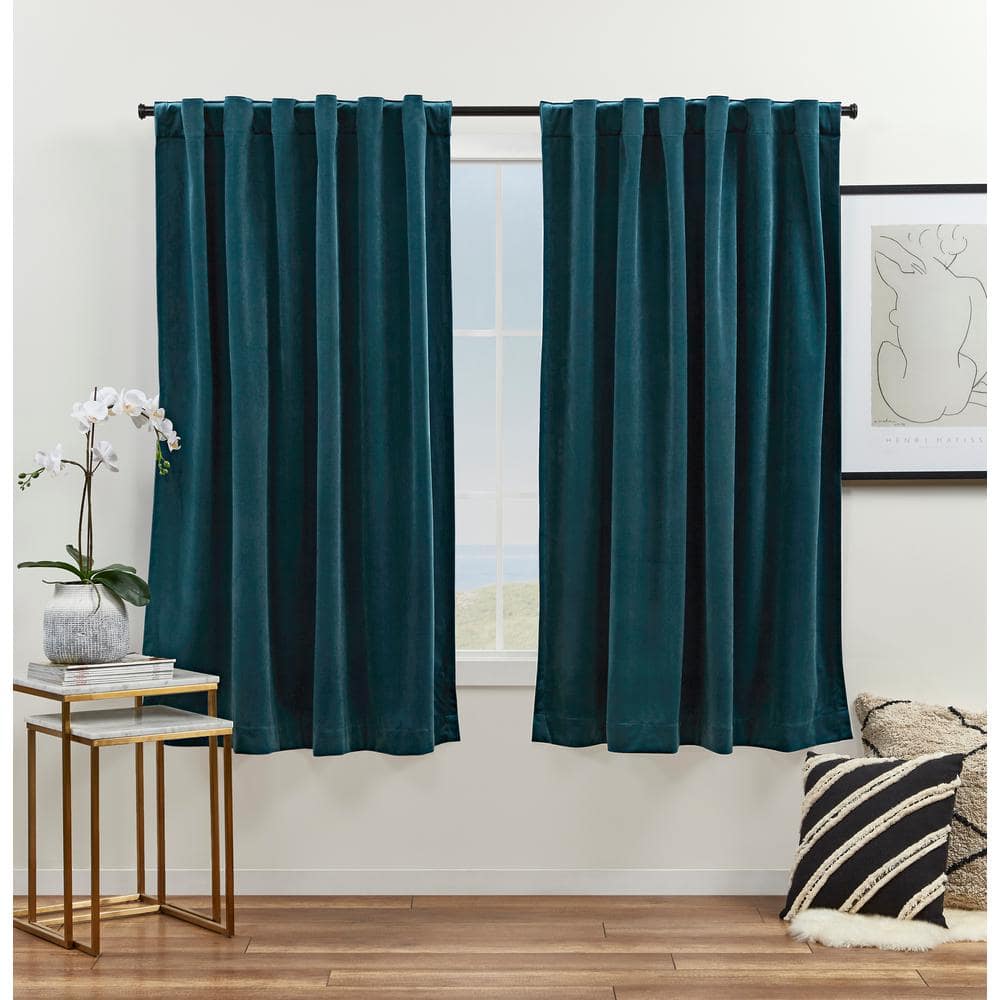 EXCLUSIVE HOME Velvet Teal Solid Light Filtering Hidden Tab / Rod ...