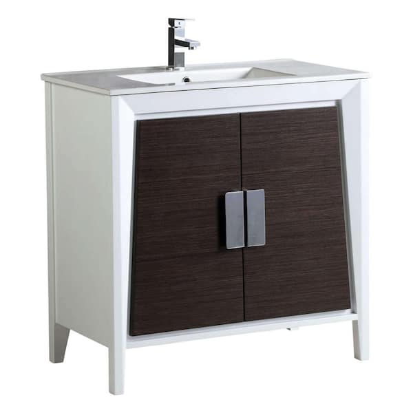 FINE FIXTURES Imperial 36 in. W x 18.11 in D x 33.5 in. H Bathroom Vanity in Gray and White with White Ceramic Top