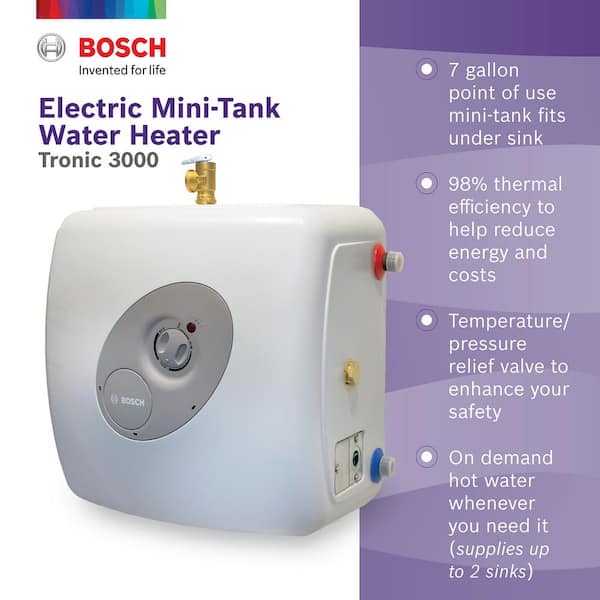Bosch 7 gal Mini Tank Quick Hot Water Source Electric Point-of-Use Water Heater 