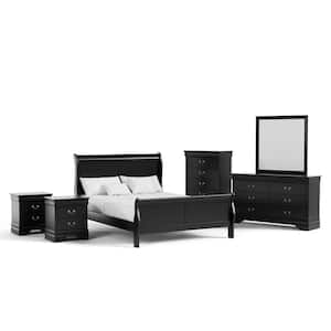 6-Piece Burkhart Black Wood King Bedroom Set with Dresser and Mirror