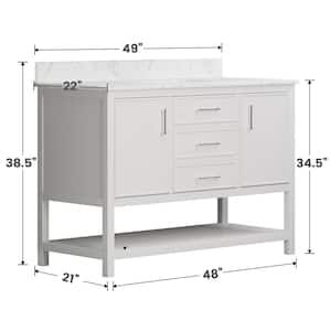 48 in. W X 22 in. D X 34.5 in.Single Basin Vanity in White with White Marble Top