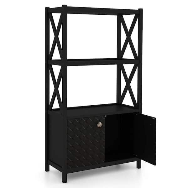 Costway Black 46 in. H Bathroom Storage Cabinet with Open Shelves and Double Doors Modern Storage Organizer