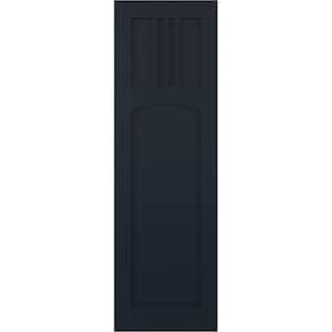 18 in. x 25 in. PVC True Fit San Miguel Mission Style Fixed Mount Flat Panel Shutters Pair in Starless Night Blue