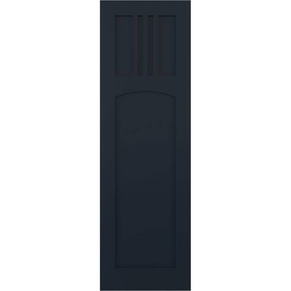 Ekena Millwork 18 in. x 79 in. PVC True Fit San Miguel Mission Style Fixed Mount Flat Panel Shutters Pair in Starless Night Blue