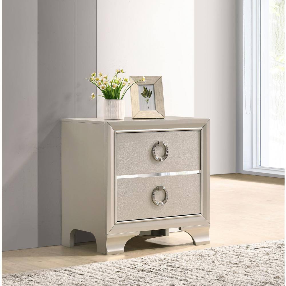 Metallic Sterling 2-Drawer Nightstand with Ring Handles