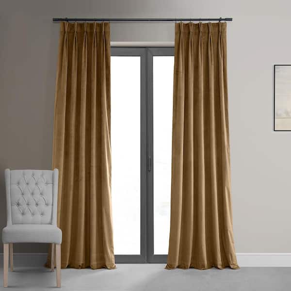 Signature Amber Gold Pleated Blackout Velvet Curtain 25 in. W x 120 in. L (1 Panel)