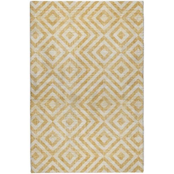 Dream Shag Premium Machine Washable Abstract ADS733 Gold 9 ft. x 12 ft. Area Rug