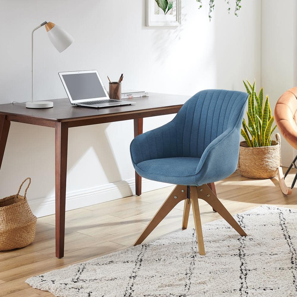Mid-Century Light Blue Swivel Accent Chair with Beech Wood Legs