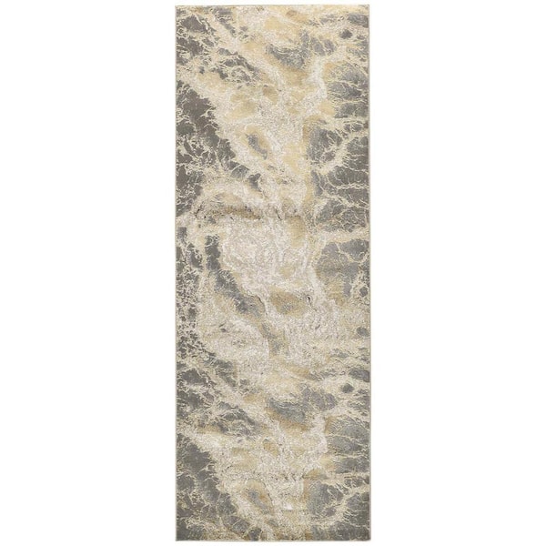HomeRoots Gold and Ivory Abstract 2 ft. x 8 ft. Runner Rug