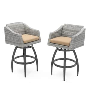 Cannes Swivel Wicker Outdoor Barstools with Sunbrella Maxim Beige Cushions (2-Pack)