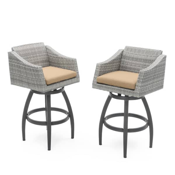 RST BRANDS Cannes Swivel Wicker Outdoor Barstools with Sunbrella Maxim Beige Cushions (2-Pack)