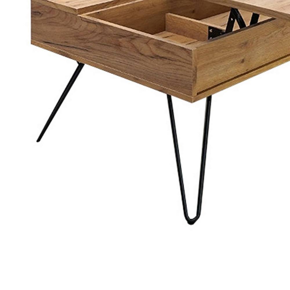 Natural Brown Wood Lift-Top Coffee Table with Storage