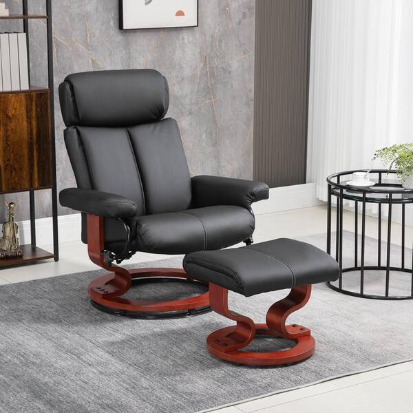 HOMCOM Modern Recliner Contemporary Recliner Chair and Ottoman Set Swivel  Armchair with Wrapped Base Cream