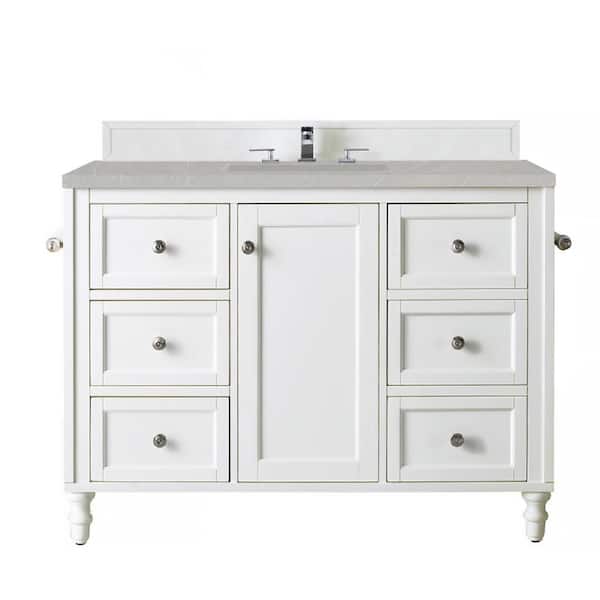 James Martin Vanities Copper Cove Encore 48 in. W x 23.5 in. D x 36.2 in. H Single Bath Vanity in Bright White with Eternal Serena Quartz Top