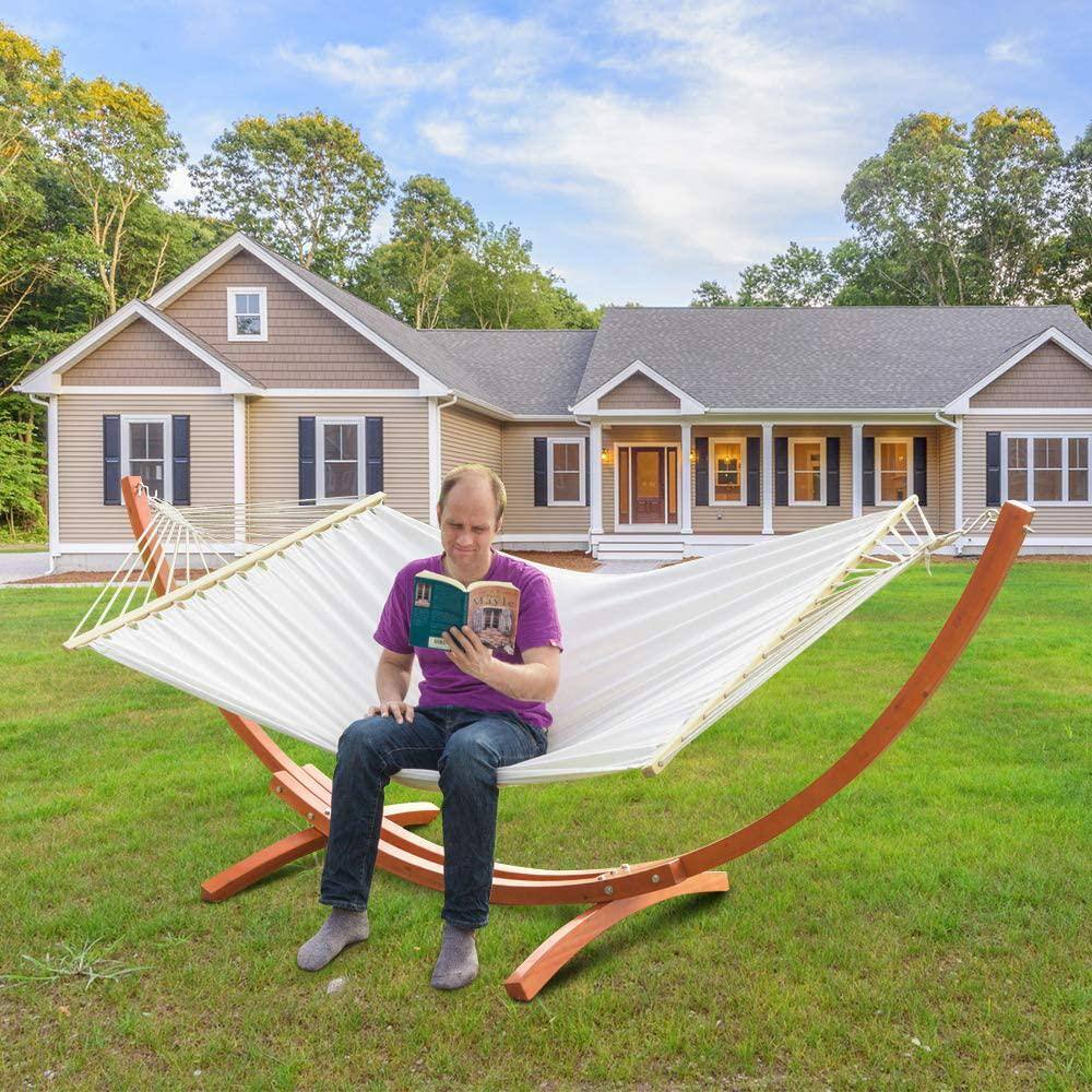 Amber Yellow Oversized Wooden Arc Hammock Stand